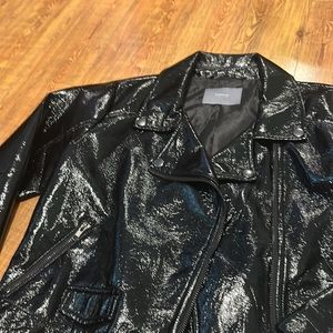 B. Young faux patent leather moto jacket